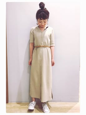 「earth music&ecology（アースミュージックアンドエコロジー）のアイテム（ベルト）」を使った、tomopuuさん（レディース・152cm）の春コーディネート