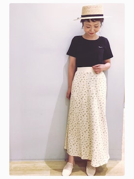 「earth music&ecology（アースミュージックアンドエコロジー）のアイテム（ハット）」を使った、tomopuuさん（レディース・152cm）の春コーディネート