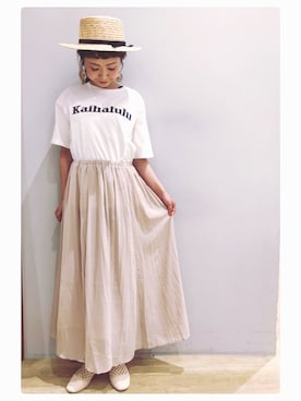「earth music&ecology（アースミュージックアンドエコロジー）のアイテム（ハット）」を使った、tomopuuさん（レディース・152cm）の夏コーディネート