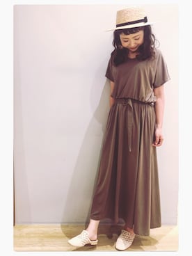 「earth music&ecology（アースミュージックアンドエコロジー）のアイテム（ハット）」を使った、tomopuuさん（レディース・153cm）の夏コーディネート