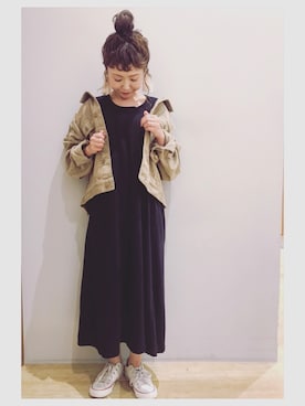 「earth music&ecology（アースミュージックアンドエコロジー）のアイテム（ダウンジャケット/コート）」を使った、tomopuuさん（レディース・152cm）の秋コーディネート
