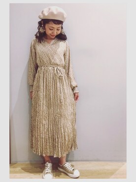 「プリーツ」｜「アイテム（ハンチング/ベレー帽）」を使った、tomopuuさん（レディース・152cm）の秋コーディネート
