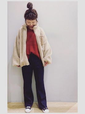 「earth music&ecology（アースミュージックアンドエコロジー）のアイテム（その他アウター）」を使った、tomopuuさん（レディース・152cm）の秋コーディネート