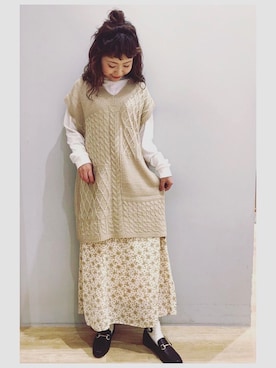 「earth music&ecology（アースミュージックアンドエコロジー）のORiental TRaffic ビットローファー（ローファー）」を使った、tomopuuさん（レディース・152cm）の秋コーディネート