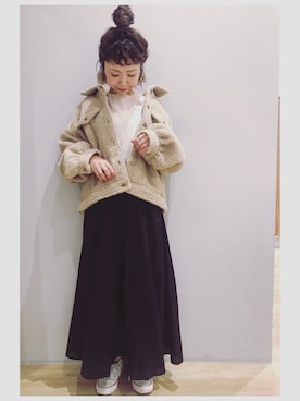 「ボア」｜「アイテム（デニムジャケット）」を使った、tomopuuさん（レディース・152cm）の秋コーディネート