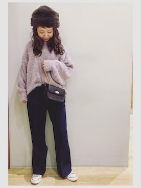 「earth music&ecology（アースミュージックアンドエコロジー）のチェーンミニショルダーバッグ　＊（ショルダーバッグ）」を使った、tomopuuさん（レディース・152cm）の冬コーディネート