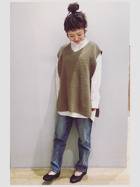 「earth music&ecology（アースミュージックアンドエコロジー）のアイテム（パンプス）」を使った、tomopuuさん（レディース・152cm）の冬コーディネート
