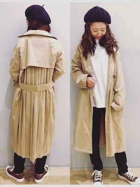 「earth music&ecology（アースミュージックアンドエコロジー）のアイテム（トレンチコート）」を使った、tomopuuさん（レディース・152cm）の春コーディネート