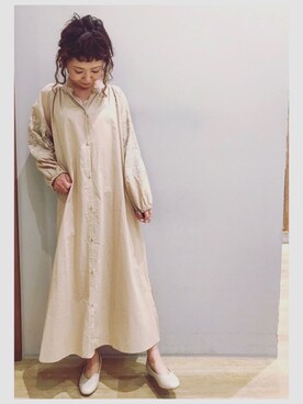 「earth music&ecology（アースミュージックアンドエコロジー）のエンブロイダリー刺繍ワンピース ＊（ワンピース）」を使った、tomopuuさん（レディース・152cm）の春コーディネート