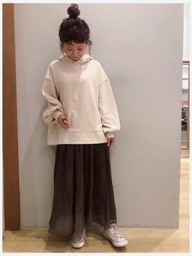 「earth music&ecology（アースミュージックアンドエコロジー）のシアー消しプリーツスカート ＊（スカート）」を使った、tomopuuさん（レディース・152cm）の秋コーディネート