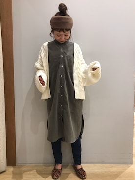 「earth music&ecology（アースミュージックアンドエコロジー）のコーデュロイワンピース ＊（ワンピース）」を使った、tomopuuさん（レディース・152cm）の秋コーディネート