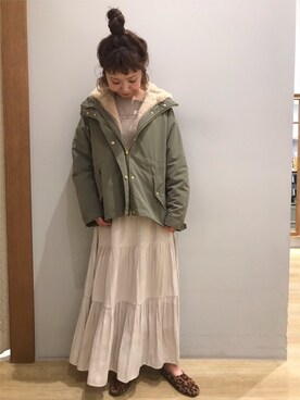 「ティアードスカート」｜「アイテム（マウンテンパーカー）」を使った、tomopuuさん（レディース・152cm）の秋コーディネート