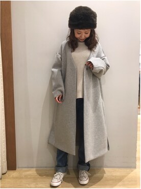 「earth music&ecology（アースミュージックアンドエコロジー）のアイテム（ノーカラージャケット）」を使った、tomopuuさん（レディース・152cm）の秋コーディネート