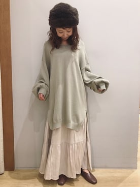 「earth music&ecology（アースミュージックアンドエコロジー）の理想のオーガニックコットンニット(チュニック丈)　＊（ニット/セーター）」を使った、tomopuuさん（レディース・152cm）の秋コーディネート