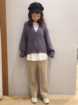 「earth music&ecology（アースミュージックアンドエコロジー）のセンタープレスフレアパンツ ＊（その他パンツ）」を使った、tomopuuさん（レディース・152cm）の秋コーディネート
