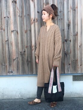 「earth music&ecology（アースミュージックアンドエコロジー）のケーブルヘンリーネックニットワンピース　＊（ワンピース）」を使った、tomopuuさん（レディース・152cm）の秋コーディネート