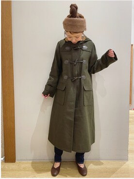 「スキニーデニム」｜「アイテム（ダッフルコート）」を使った、tomopuuさん（レディース・152cm）の秋コーディネート