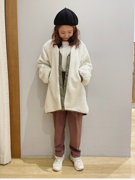 「earth music&ecology（アースミュージックアンドエコロジー）のリバーシブルノーカラーブルゾン ＊（ブルゾン）」を使った、tomopuuさん（レディース・152cm）の冬コーディネート
