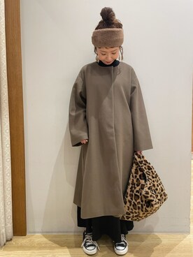「オーバーコート」｜「アイテム（ノーカラーコート）」を使った、tomopuuさん（レディース・152cm）の冬コーディネート