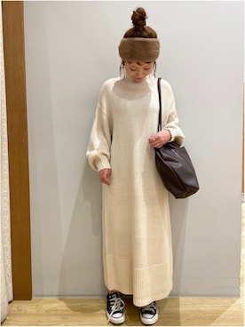 「earth music&ecology（アースミュージックアンドエコロジー）のアイテム（ワンピース）」を使った、tomopuuさん（レディース・152cm）の冬コーディネート