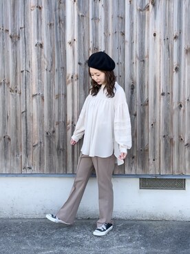 「コンバース」｜「アイテム（スラックス）」を使った、tomopuuさん（レディース・152cm）の冬コーディネート