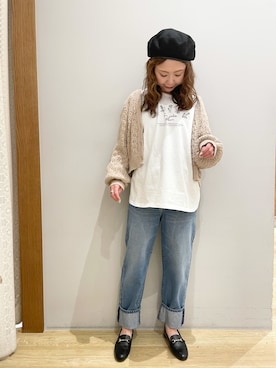 「earth music&ecology（アースミュージックアンドエコロジー）のリバーシブベレー帽 ＊（ハンチング/ベレー帽）」を使った、tomopuuさん（レディース・152cm）の春コーディネート