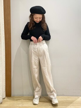 「サテンパンツ」｜「アイテム（ハンチング/ベレー帽）」を使った、tomopuuさん（レディース・152cm）の春コーディネート