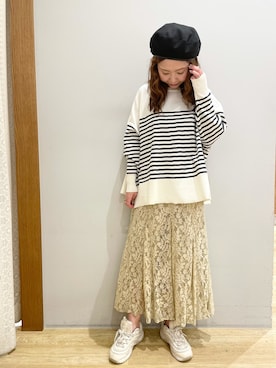 「earth music&ecology（アースミュージックアンドエコロジー）のリバーシブベレー帽 ＊（ハンチング/ベレー帽）」を使った、tomopuuさん（レディース・152cm）の春コーディネート