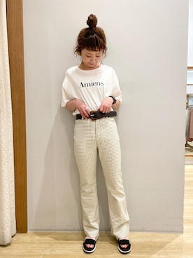 「earth music&ecology（アースミュージックアンドエコロジー）のアイテム（ベルト）」を使った、tomopuuさん（レディース・152cm）の春コーディネート