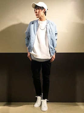 「Dickies（ディッキーズ）のアイテム（帽子）」を使った、ikka HEAD OFFICE Men'sさん（メンズ・172cm）の春コーディネート
