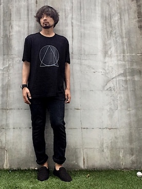 「Tシャツ×デニム」｜「アイテム（スリッポン）」を使った、ましゃしさん（メンズ・174cm）の夏コーディネート