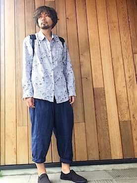 「tree cafe（ツリーカフェ）のアイテム（トップス）」を使った、ましゃしさん（メンズ・174cm）の夏コーディネート