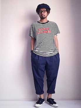 「fragment design（フラグメントデザイン）のアイテム（Tシャツ/カットソー）」を使った、ましゃしさん（メンズ・174cm）の夏コーディネート