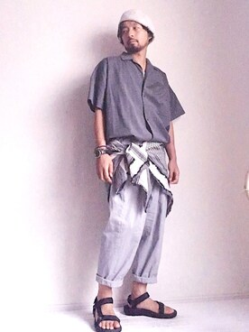 「BASISBROEK（バシスブルック）のアイテム（トップス）」を使った、ましゃしさん（メンズ・174cm）の夏コーディネート