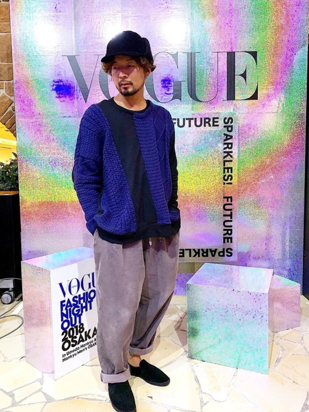 「秋コーデ、秋のコーデ、ニット、パープル、オシャレウォーカー、kOhAKU、earth music&ecology、CA4LA、フライトキャップ、MB×ADAM ET ROPE'」｜「kOhAKUのアイテム（ニット/セーター、パープル系）」を使った、ましゃしさん（メンズ・174cm）の秋コーディネートの1枚目の写真