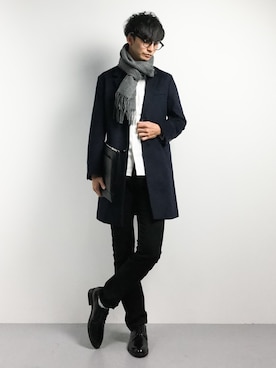 「JOURNAL STANDARD relume（ジャーナルスタンダード　レリューム）のアイテム（チェスターコート）」を使った、RENさん（メンズ・176cm）の冬コーディネート