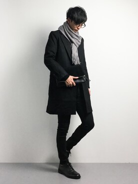 「unrelaxing（アンリラクシング）のアイテム（チェスターコート）」を使った、RENさん（メンズ・176cm）の冬コーディネート
