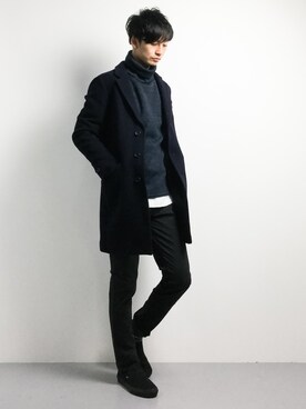 「HARE（ハレ）のアイテム（チェスターコート）」を使った、RENさん（メンズ・176cm）の冬コーディネート