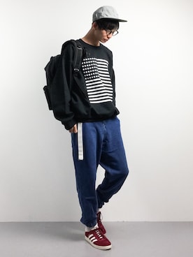 「unrelaxing（アンリラクシング）のアイテム（スウェット）」を使った、RENさん（メンズ・176cm）の冬コーディネート