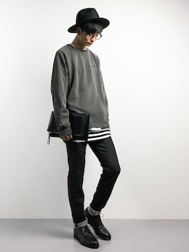 「n(n) BY NUMBER (N)INE（エヌエヌバイナンバーナイン）のアイテム（パンツ）」を使った、RENさん（メンズ・176cm）の冬コーディネート