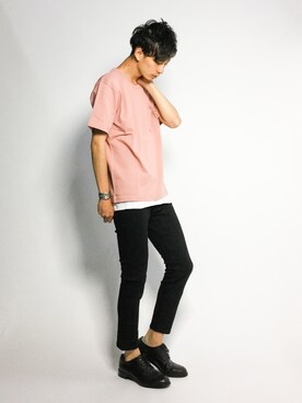 「革靴」｜「アイテム（Tシャツ/カットソー）」を使った、RENさん（メンズ・176cm）の夏コーディネート