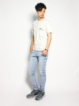 「MONKEY TIME（モンキータイム）のアイテム（デニムパンツ）」を使った、RENさん（メンズ・176cm）の夏コーディネート
