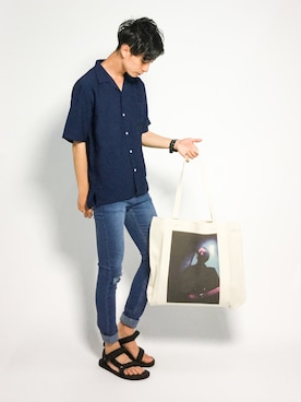 「JUNRED（ジュンレッド）のアイテム（トートバッグ）」を使った、RENさん（メンズ・176cm）の夏コーディネート