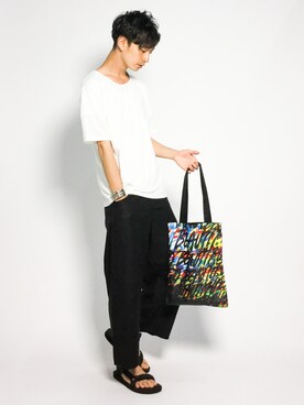 「JUNRED（ジュンレッド）のアイテム（トートバッグ）」を使った、RENさん（メンズ・176cm）の夏コーディネート