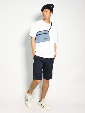 「アイテム（ボディバッグ/ウエストポーチ、ブルー系）」を使った、RENさん（メンズ・176cm）の夏コーディネート