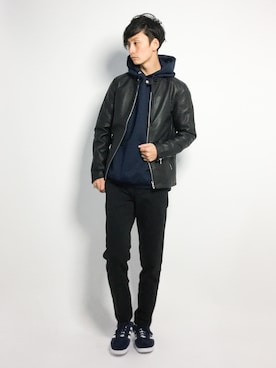 「jiggys shop（ジギーズショップ）のアイテム（ライダースジャケット）」を使った、RENさん（メンズ・176cm）の秋コーディネート
