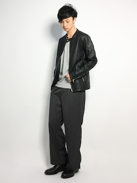 「jiggys shop（ジギーズショップ）のアイテム（ライダースジャケット）」を使った、RENさん（メンズ・176cm）の秋コーディネート