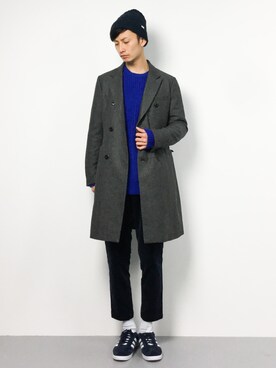 「NANO universe（ナノユニバース）のアイテム（チェスターコート）」を使った、RENさん（メンズ・176cm）の冬コーディネート