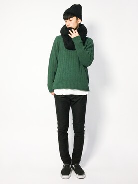 「ZIP FIVE（ジップファイブ）のアイテム（チノパンツ）」を使った、RENさん（メンズ・176cm）の冬コーディネート