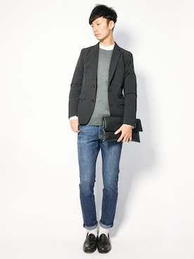 「アイテム（クラッチバッグ）」を使った、RENさん（メンズ・176cm）の冬コーディネート